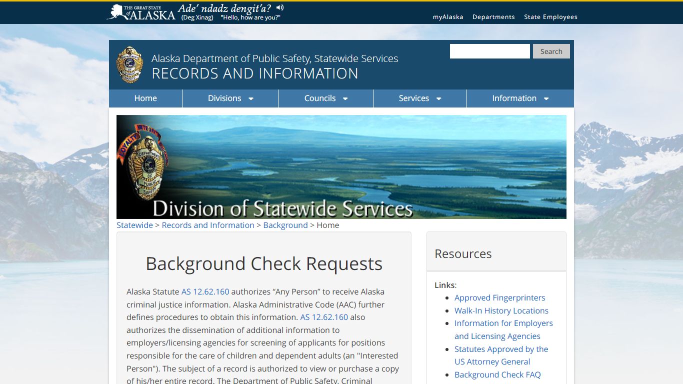 Home - Background - Records and Information - Alaska